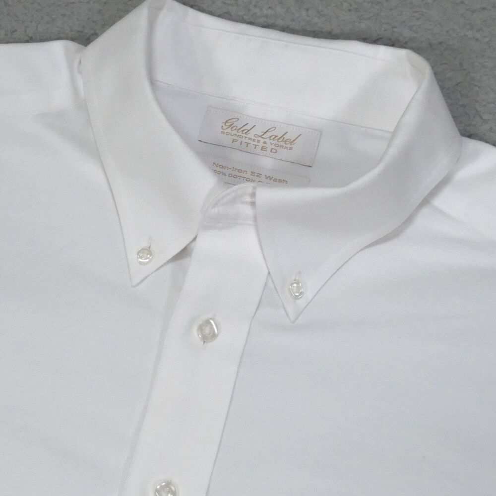 Roundtree Yorke Gold Shirt Men 17-33 Fitted Oxford White Button Down Long Sleeve